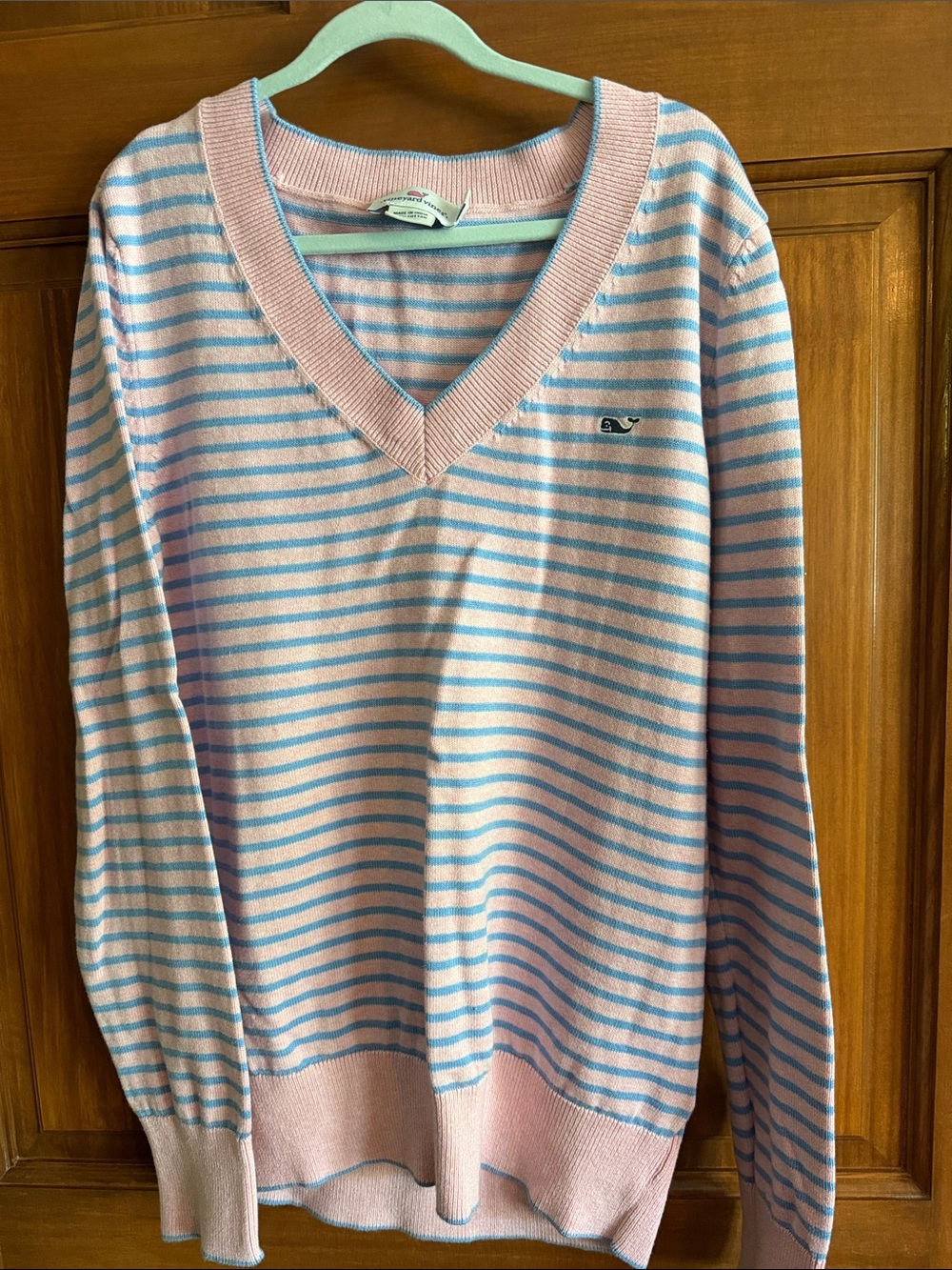 Vineyard Vines Striped V-Neck Sweater in Pink and Light Blue - Women's